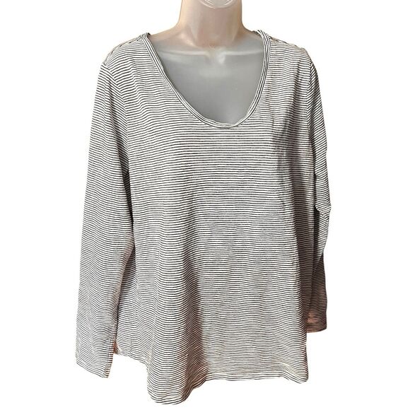 Loft Vintage Soft Black/Metallic Gold Stripe Long Sleeve Scoop Neck Top Sz XXL - Picture 6 of 9